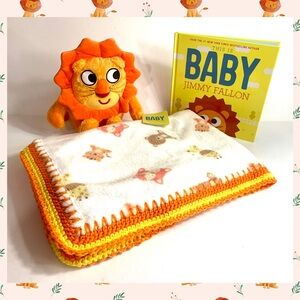 Baby Lion Crochet Baby Blanket, Plush and Book Gift Set